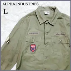 ALPHA INDUSTRIES アーミーシャツ L 長袖 ワッペン カーキ