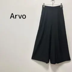 【アルボ】ワイドパンツ ガウチョパンツ クロップド丈 黒 楽ちん 美脚効果 夏