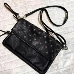 美品　スタッズ　スター　星　シボ　ショルダーバッグ　クラッチバッグ　3way
