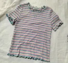 Chouchoushasha Lsize ストライプ フリル袖 Tシャツ