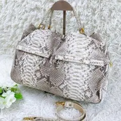 美品✨パイソン ボストンバッグ ショルダーバッグ 2way 天然皮革