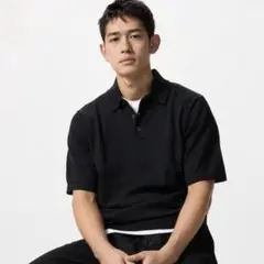 ウォッシャブルニットポロセーター半袖 UNIQLO ユニクロ M