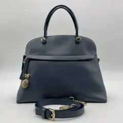 【新品同様】FURLA パイパー ハンドバッグ 2way チャーム ライトブルー