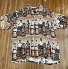 90s ヴィンテージ　アロハシャツ　バー　ウィスキー　お洒落　総柄　古着