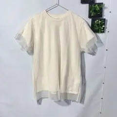 GU(M)メッシュTシャツ　ドッキングTシャツ　半袖　クルーネック　レディース