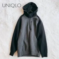 ユニクロ メンズ パーカー 裏地付 フルジップポケット付 黒×グレー（L）