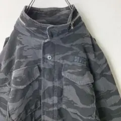 00s ステューシー ミリタリージャケット L コーデュロイ カモフラ ブラック
