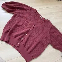 ピンク 編み込みカーディガン 半袖　アクシーズ　axes