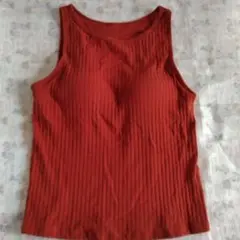 赤 リブ編み カップ付きタンクトップ L