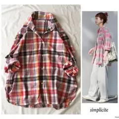 ◎シンプリシテェ【洗える】シワ加工 シアー チェック ルーズ ブラウス