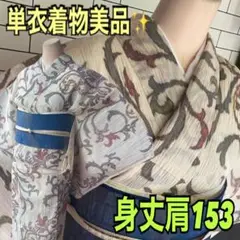 麻のカラフルアラベスク単衣美品✨ふんわりざっくり質感身丈肩153