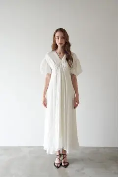 acka airy check puff one-piece
