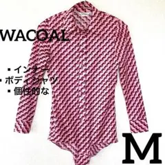 【セール✨】ワコール　ボディシャツ　ピンク　総柄　インナー　昭和レトロ　M
