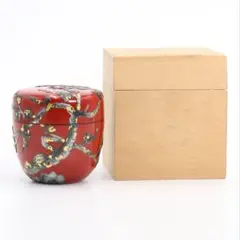 中棗　棗　ハイビスカス　角萬漆器　琉球　木箱　茶道具 中棗 棗 ハイビスカス 角萬漆器 琉球 木箱 茶道具