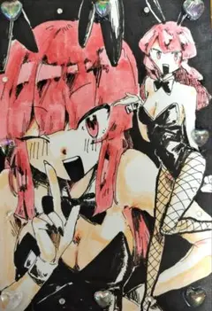 手描きイラスト　アナログイラスト　オリジナル　バニーガール