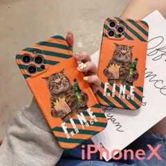 iPhoneX カバー ケース オレンジ 猫 耐衝撃 韓国 かわいい おしゃれ