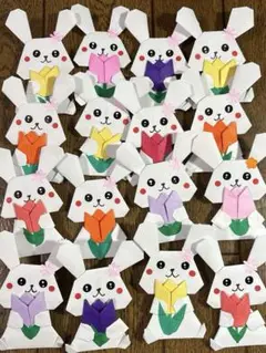 チューリップとウサギの折り紙ハンドメイド