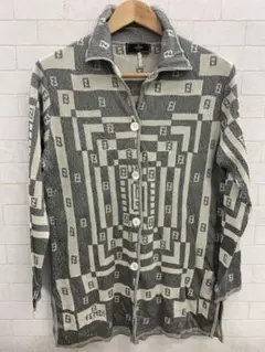 本物 FENDI フェンディ カーディガン ロゴ グレー サイズ42 ズッカ柄
