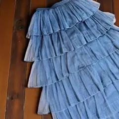 『美品』フリル付きブルーブラックロングスカート