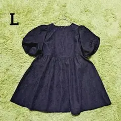 【ジャガードチュニック】L　黒　ブラック　パフスリーブ　体型カバー　ゆったり