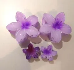 【匿名配送】ハイビスカス　プルメリア　 ヘアクリップ 紫　大小セット