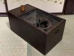 昭和レトロ 江戸火鉢 囲炉裏 和風 無垢欅木製 引出し付き 卓上瓶掛 茶道具