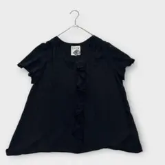 エイチケーワークスロンドン（M）シフォンフリルブラウス 黒 きれいめ 高見え