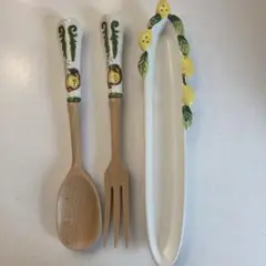 レモン柄サラダトングと皿　イタリア　アマルフィ