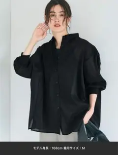 ふんわりシアーシャツ　ブラック 長袖シャツ Lサイズ