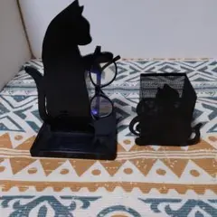 黒猫 メガネかけ&ペン立てセット