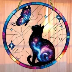 新品　サンキャッチャー　猫　蝶　インテリア　飾り ステンドグラス風　風水　開運