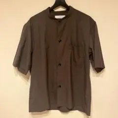 美品　グリーンレーベルリラクシング　半袖　バンドカラー　シャツ　ブラウン　茶色