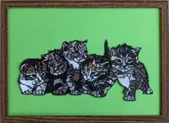 切り絵　5匹の子猫