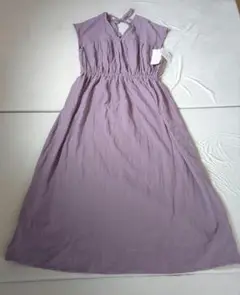 新品　くすみラベンダー色 パフスリーブ シャツワンピース
