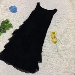 極美品　スウィング　ひざ丈ワンピース　黒　ティアード　ドレス風　Sサイズ相当