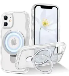 iPhone12Mimi スタンド ケース ウェーブ MagSafe対応 半透明