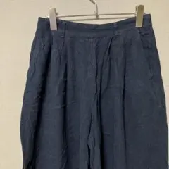 ハニーズ　クロップド丈ガウチョパンツ(M)シンプルネイビー無地　リネン＆レーヨン