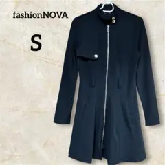 fashionNOVA ブラックフレアジャケット【S】 前ジッパー開きハイネック