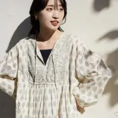 FREAK'S STOREインド 花柄 プリントフロントキルティング ワンピース