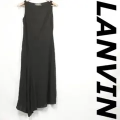 T351 LANVIN ランバン ノースリーブワンピース 40 ダークグリーン