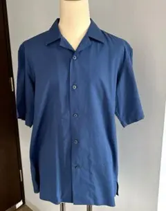 青い半袖ボタンシャツ