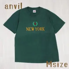 NEW YORK 刺繍 Tシャツ ダークグリーン/メンズM