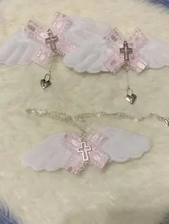 ハンドメイド　天使界隈　ヘアピン　ネックレス　セット　NO.364