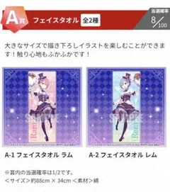 楽天コレクション　リゼロ　 A賞レム、ラム　タオルセット