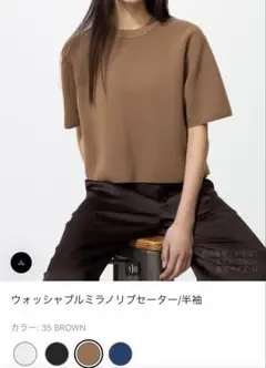 ウォッシャブルミラノリブセーター M ブラウン 半袖