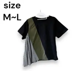 【美品】アシンメトリー 半袖Tシャツ M~L ブラック/カーキ/ストライプ