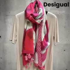 Desigual デシグアル ピンク 大判ストール タッセル付
