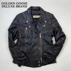 【美品】羊革 ゴールデングース★ライダースジャケット 黒 イタリア製 L365