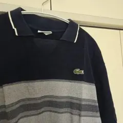 LACOSTE ネイビー ストライプ ポロシャツ サイズ4