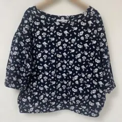 LOWRYS FARM ネイビー 花柄 五分袖　トップス